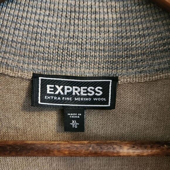 EXPRESS Men's Tan Quarter Zip Wool Sweater Size XL - Picture 3 of 4